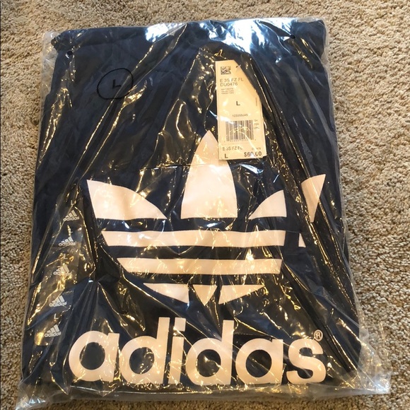 NWT Mens Adidas Navy Blue Trefoil Fleece Hoodie - Picture 9 of 11